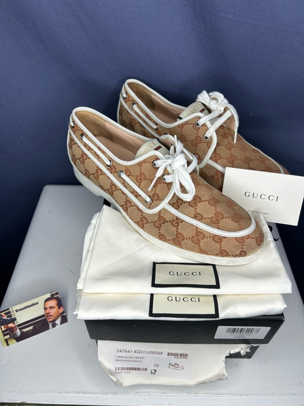 Gucci Men's Monogram GG Canvas Boat Shoes Beige Size 10G / 10.5 US Mens